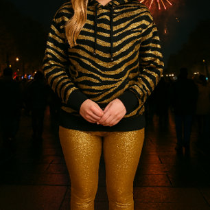 Leggings de Festa de Fim de Ano com Brilho Dourado
