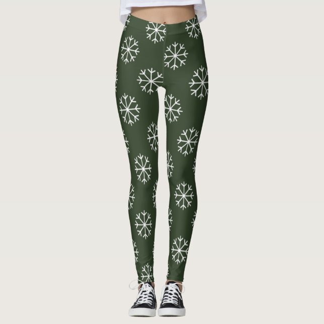 Leggings de festa de Natal com padrão de floco de  (Frente)