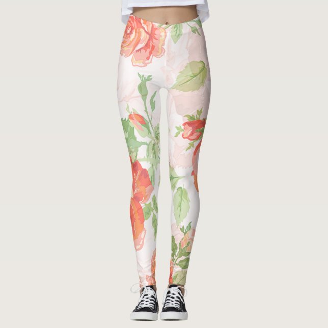 Leggings de festa de noivado com rosa floral laran (Frente)