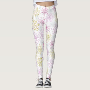 Leggings de flocos de neve, cor-de-rosa, cintilant