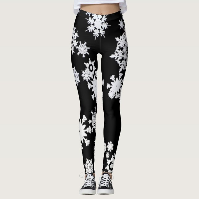Leggings de flocos de neve preto e branco (Frente)