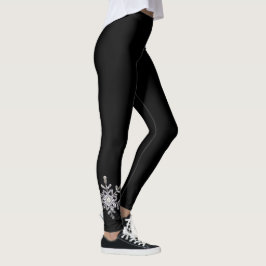 Leggings de flocos de neve preto e branco
