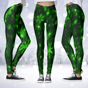 Leggings de flocos de neve verdes e brilhantes
