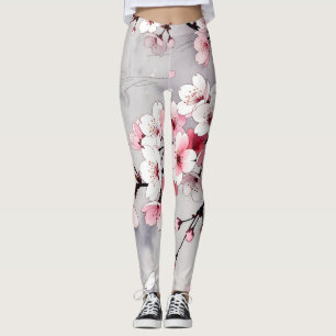 Leggings de Flor de Cerejeira Japonesa Minimalista