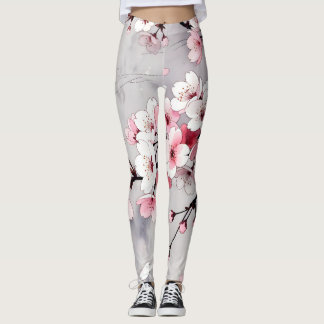 Leggings de Flor de Cerejeira Japonesa Minimalista