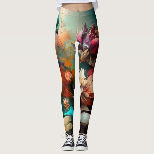Leggings de flores bonitas de abstrato art (Frente)