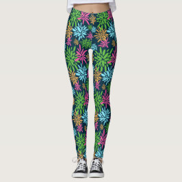 Leggings de Flores Coloridas do Fireworks abstrato