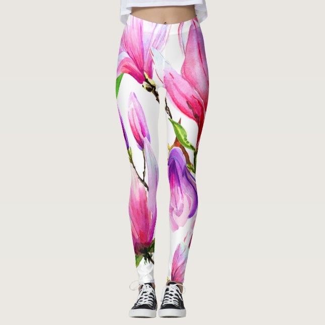 leggings de flores cor-de-água rosa (Frente)