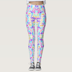 Leggings de flores de aquarela, de cor branca
