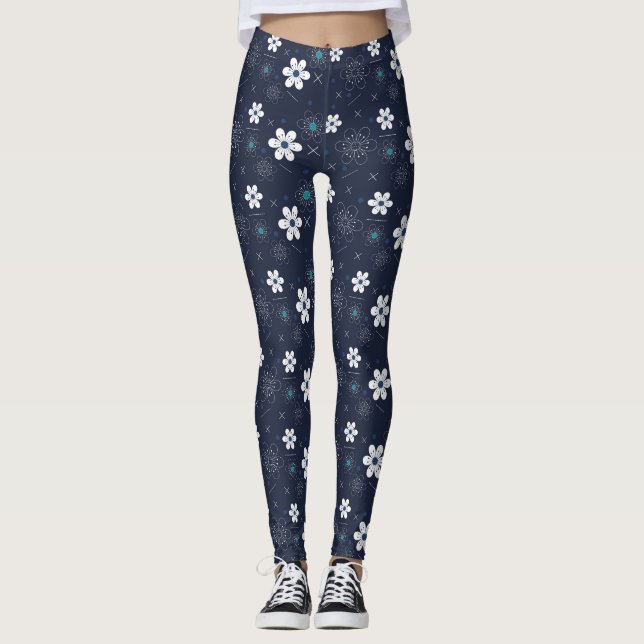 leggings de flores de inverno à meia-noite (Frente)