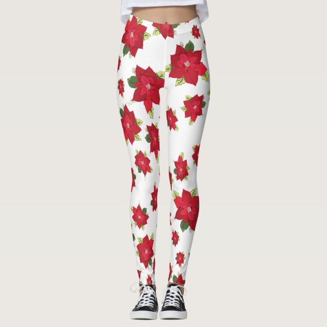 Leggings de Flores de Natal Poinsettia (Frente)