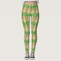 Leggings de Flores de Planta de Cactus Vermelhos