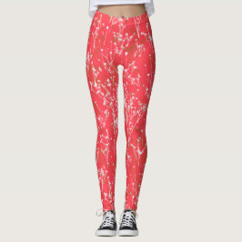 Leggings de flores silvestres vermelhas de coral l