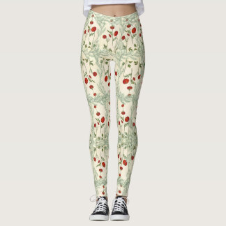 Leggings de flores vermelhas e pinheiros estilo ja