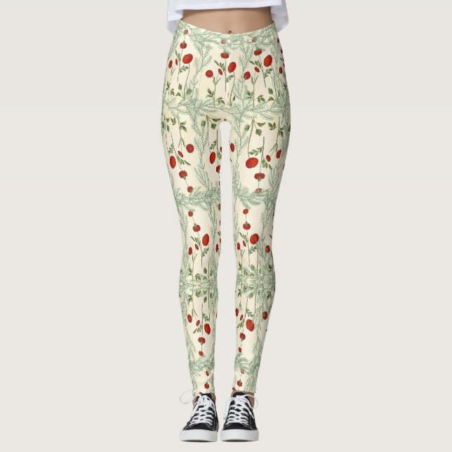 Leggings de flores vermelhas e pinheiros estilo ja (Frente)