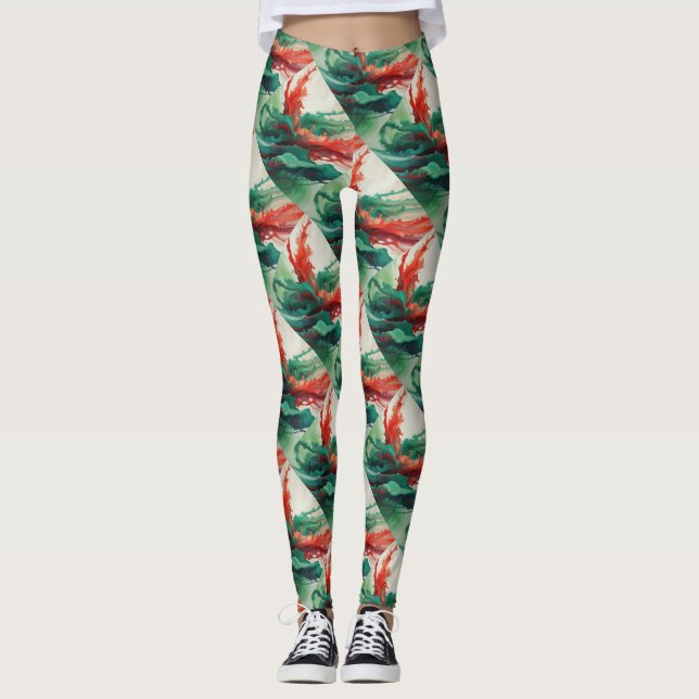 Leggings de fluidos vermelhos verdes (Frente)