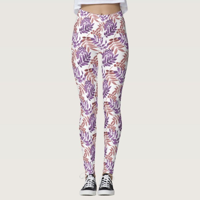 Leggings de folha de cor d'água roxa/bronze (Frente)