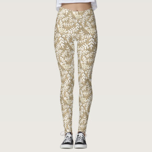 Leggings de folhas bronzeadas e brancas
