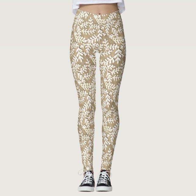 Leggings de folhas bronzeadas e brancas (Frente)