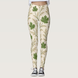 Leggings de Folhas Creme e Verde Escuro