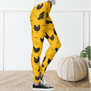 Leggings de frango preto-amarelo-bonito e divertid