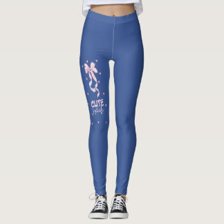 Leggings de ginásio azul jeans com laço rosa fofa