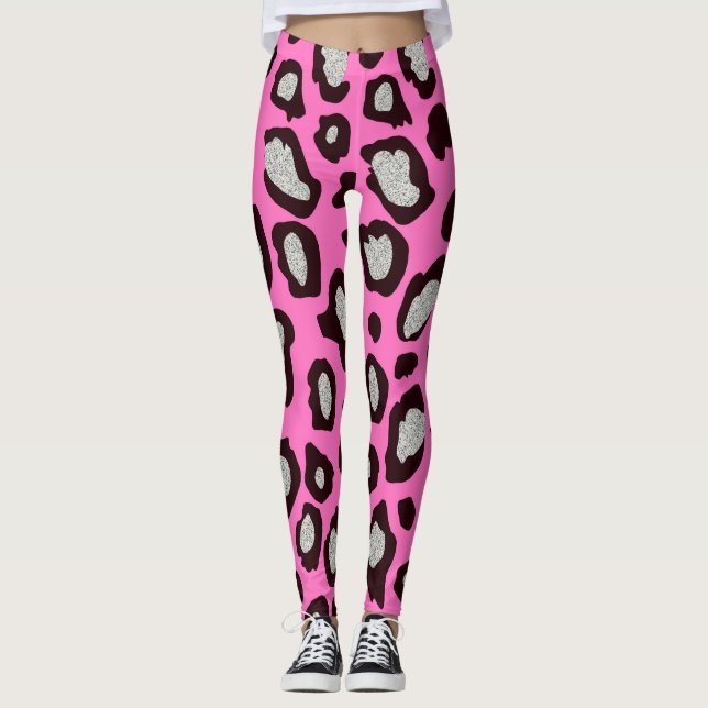 Leggings de Gym Leopardo Preto e Rosa (Frente)