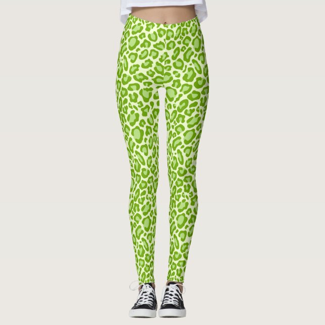 Leggings de impressão de animais de leopardo verde (Frente)