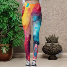 Leggings de Impressão de Cores Aquáticas, de cor d