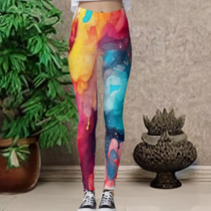 Leggings de Impressão de Cores Aquáticas, de cor d