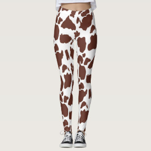 Leggings de Impressão de de Vaca Branca Marrom