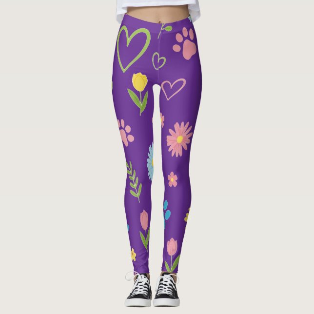 Leggings de impressão de pata floral (Frente)
