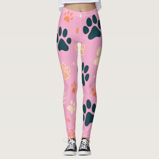 Leggings de impressão de pata reproduzível | Cacho (Frente)