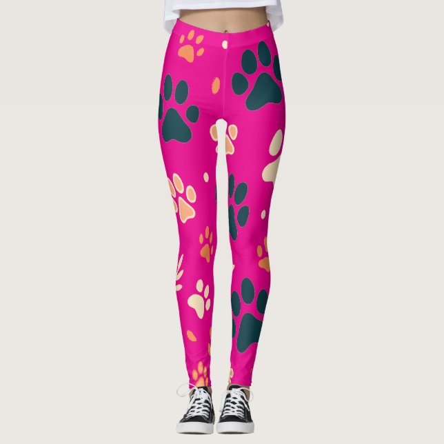 Leggings de impressão de pata reproduzível | Cacho (Frente)