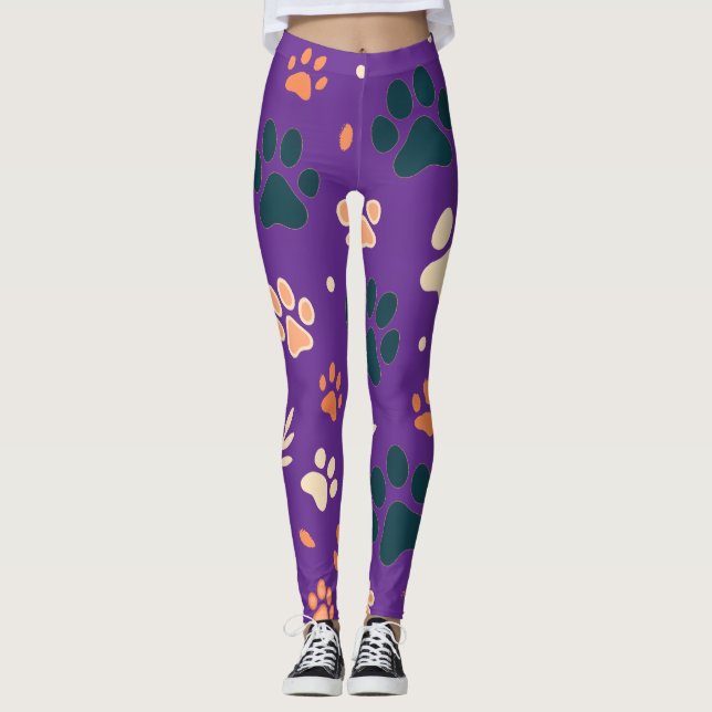 Leggings de impressão de pata reproduzível | Cacho (Frente)