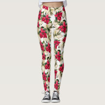 Leggings de Impressão de Poinsettia Real