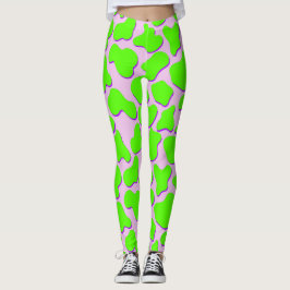 Leggings de impressão em animais de vacas verdes n