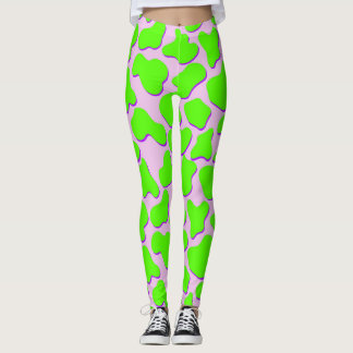 Leggings de impressão em animais de vacas verdes n