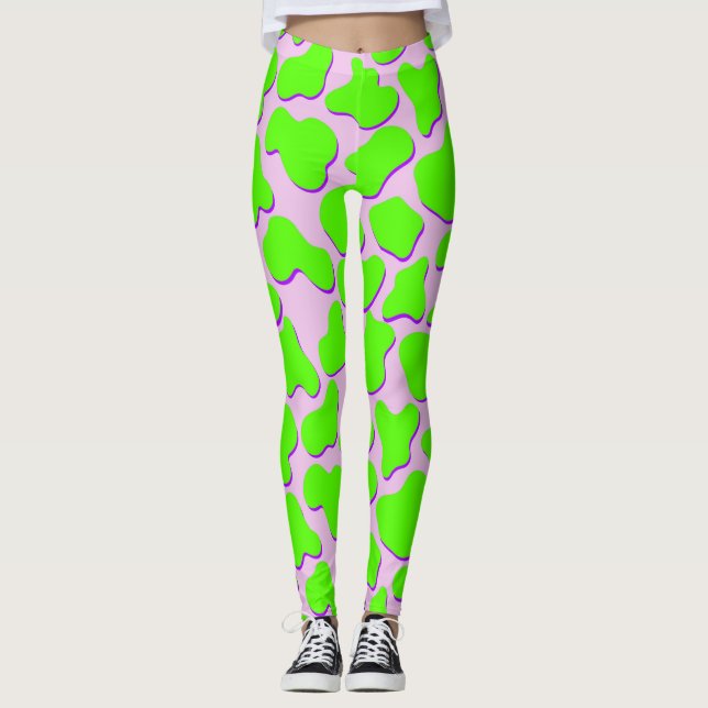 Leggings de impressão em animais de vacas verdes n (Frente)