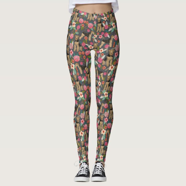 Leggings de impressão Floral Airedale Terrier - ca (Frente)