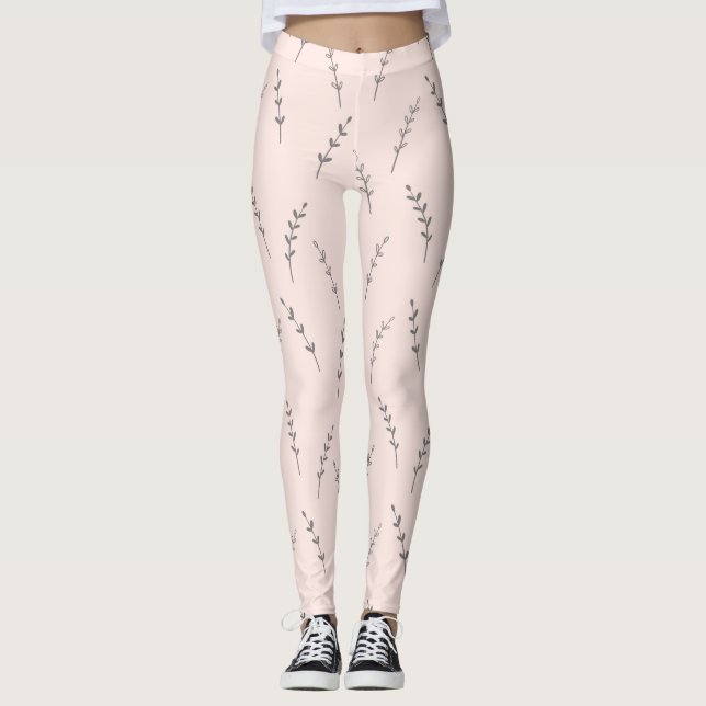 Leggings de Impressão Folha-Rosa-Creme (Frente)