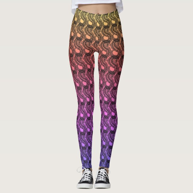 Leggings de instrução pangolin gradiente do arco-í (Frente)