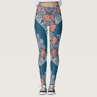 Leggings de íoga-boho-laranja e de tetos-de-mandal