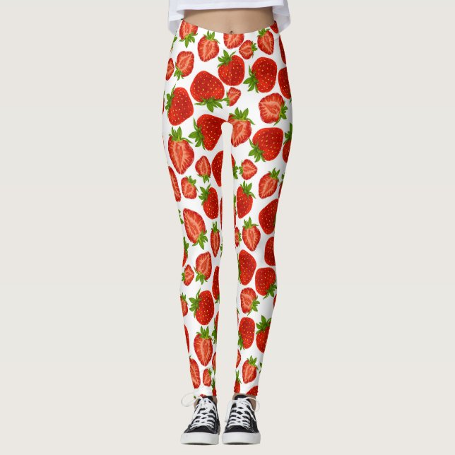 Leggings de Ioga Elegantes de Morango Vermelho (Frente)