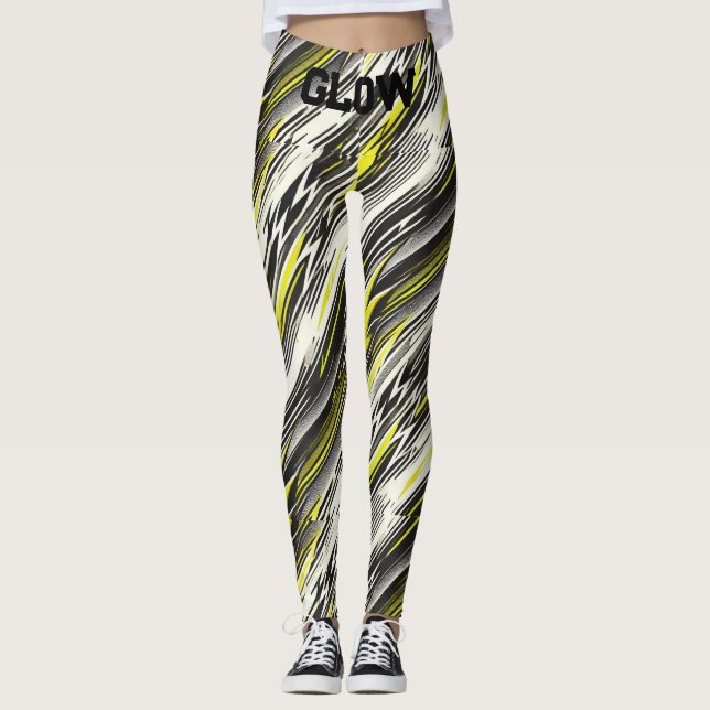 Leggings de ioga riscadas esportivas com GLOW Wa (Frente)