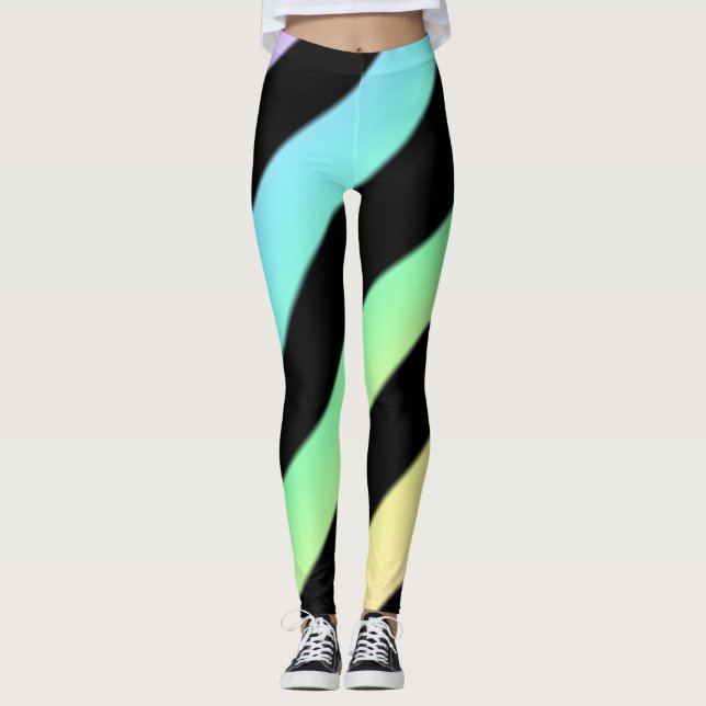 Leggings de Listras Diagonais Pastel e Preto (Frente)