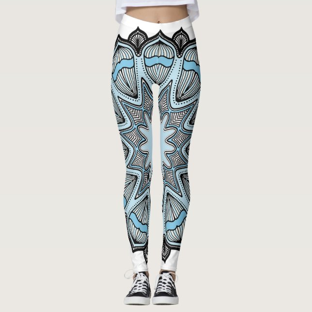 Leggings de Mandala Azul e Branco (Frente)
