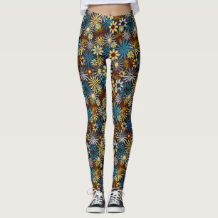 Leggings de Margaridas Azuis e Cinzas