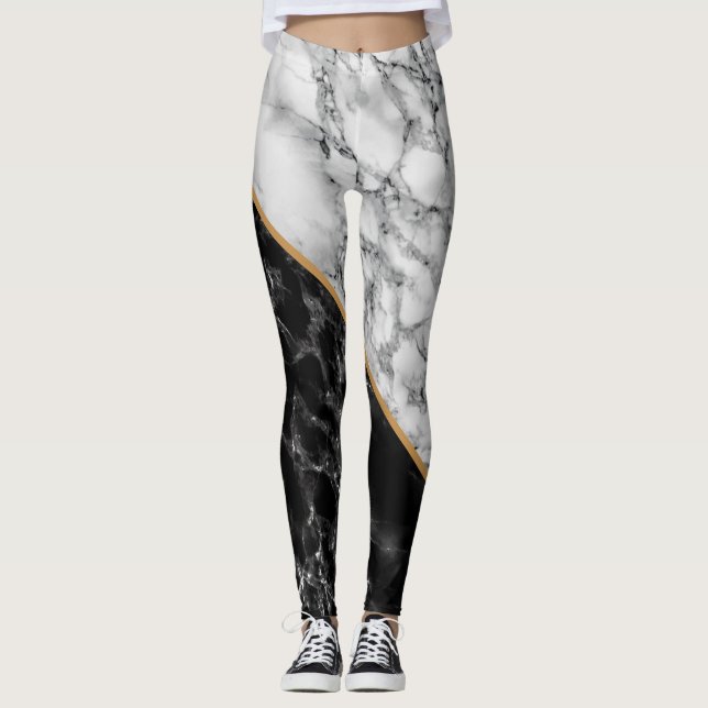 Leggings de mármore preto e branco (Frente)