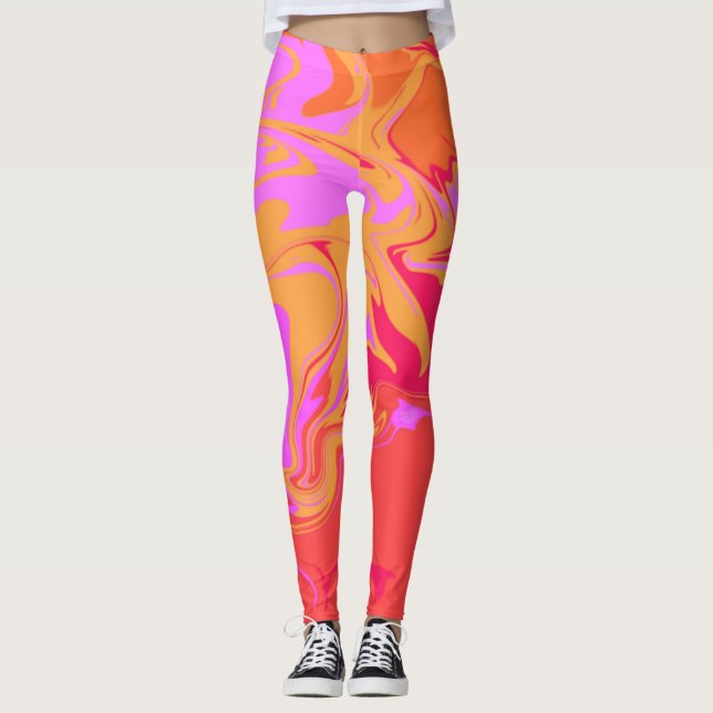 Leggings de mármore rosa e laranja (Frente)